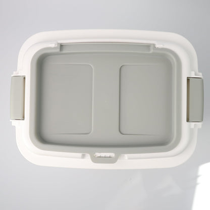 Top view of the DIVCHI white pet food container showing its flat grey lid with snap-locking side handles.