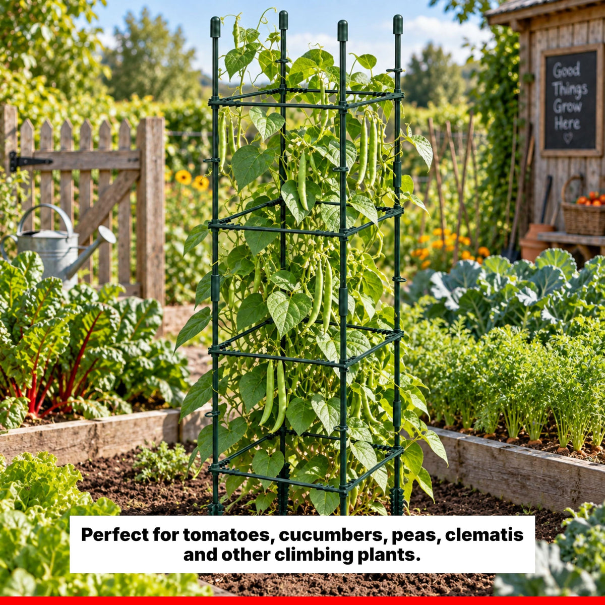 DIVCHI Tomato Plant Support Cage, Square Garden Trellis with Plants Support Clips & Stakes for Vertical Climbing Plants, Vegetables, Fruits, Flowers & Vines