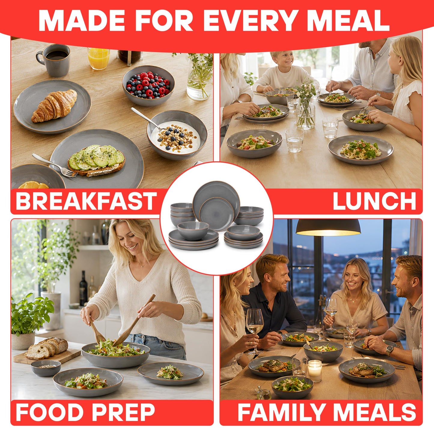 DIVCHI 16-Piece Dinner Set for 4 Ceramic Dinnerware Set