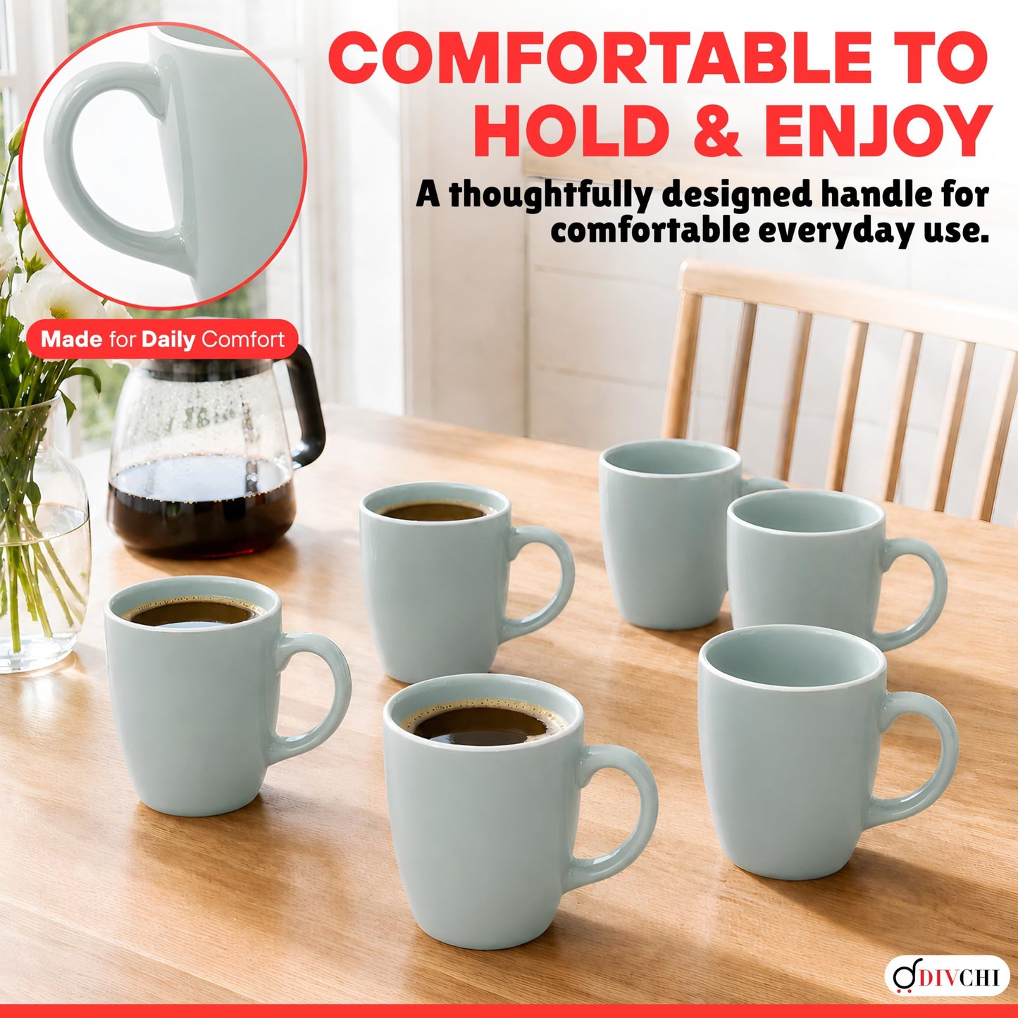DIVCHI Coffee Mugs Set of 6 Ceramic Tea Hot Chocolate Cups