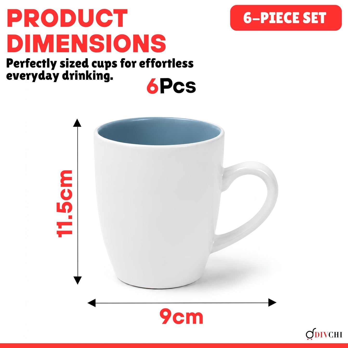 DIVCHI Coffee Mugs Set of 6 Ceramic Tea Hot Chocolate Cups