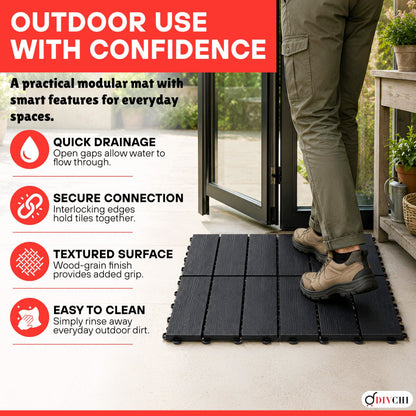 DIVCHI Composite Decking Tiles Set of 4 Interlocking Mat Outdoor Garden Deck Tiles Patio Flooring for Balcony Terrace (29.5 x 29.5 cm)