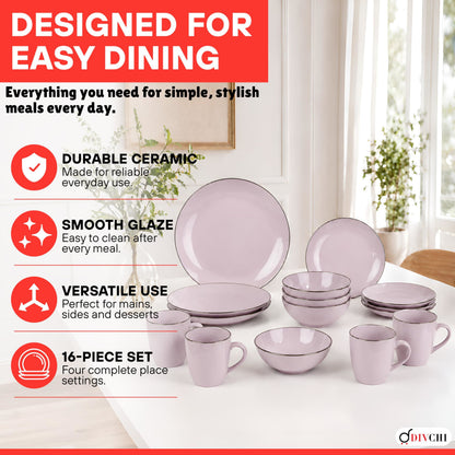 DIVCHI 16-Piece Dinner Set for 4, Ceramic Kitchen Tableware