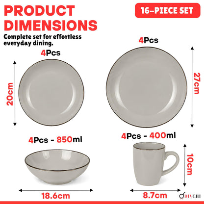 DIVCHI 16-Piece Dinner Set for 4, Ceramic Kitchen Tableware
