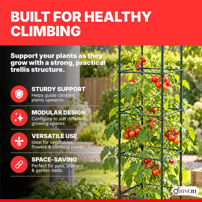DIVCHI Tomato Plant Support Cage, Square Garden Trellis with Plants Support Clips & Stakes for Vertical Climbing Plants, Vegetables, Fruits, Flowers & Vines