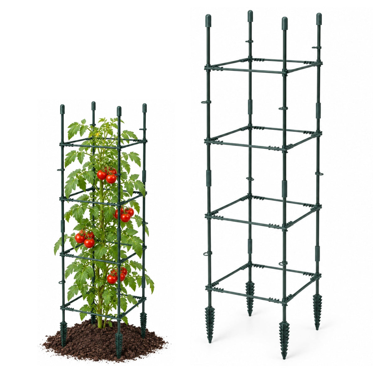DIVCHI Tomato Plant Support Cage, Square Garden Trellis with Plants Support Clips & Stakes for Vertical Climbing Plants, Vegetables, Fruits, Flowers & Vines