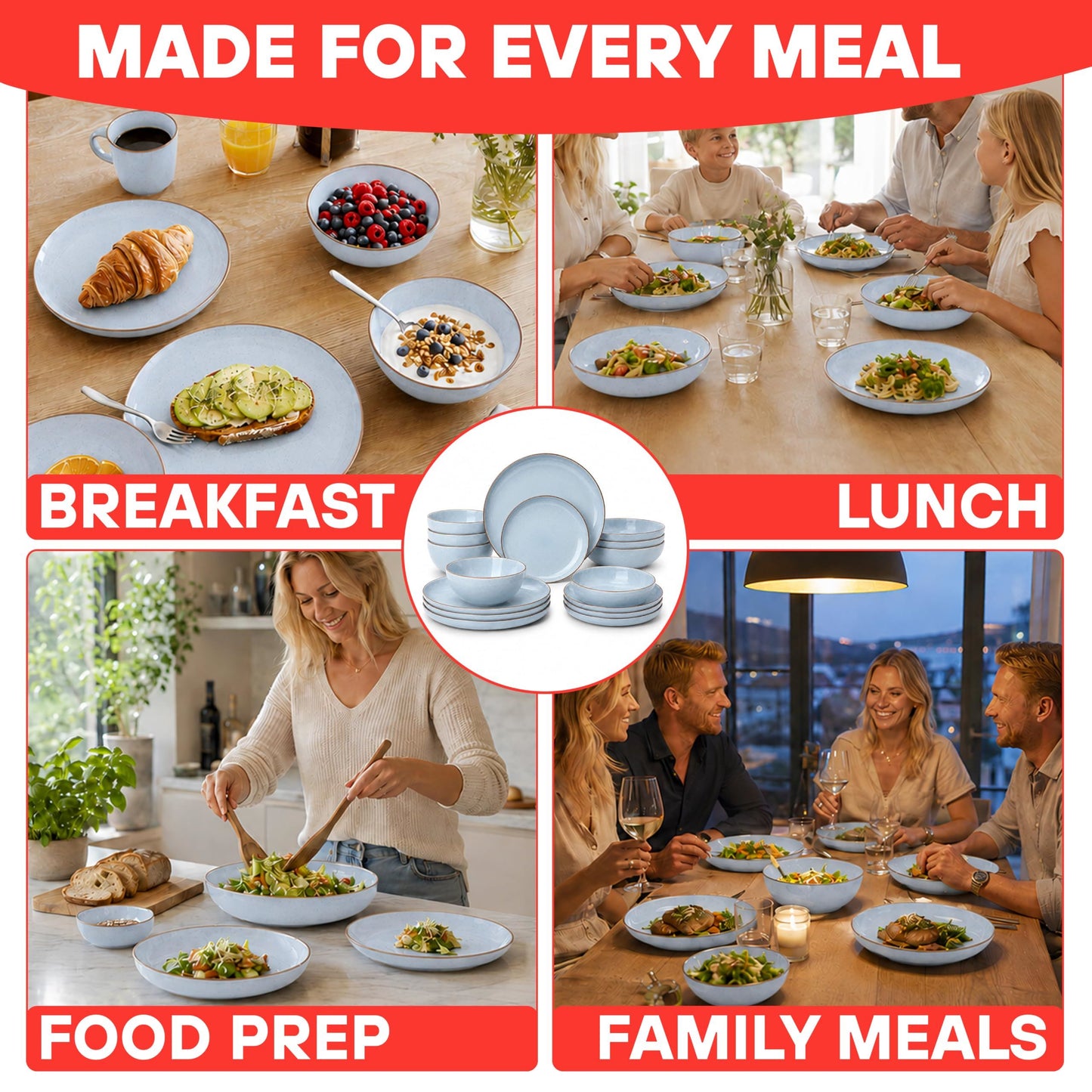 DIVCHI 16-Piece Dinner Set for 4 Ceramic Dinnerware Set