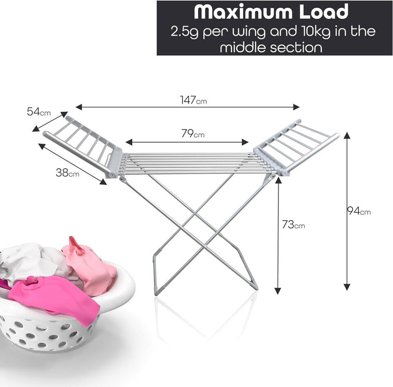 Electric Clothe Airer   Fordable Silver Laundry Drying Horse Rack Easy To Use