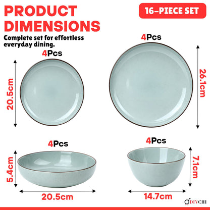 DIVCHI 16-Piece Dinner Set for 4 Ceramic Dinnerware Set