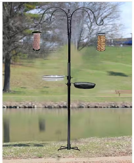 DIVCHI Bird Feeders & Hanging Station With Ground Plug 3 Tubes And 4 Hooks Feeding Pole Metal Bird Feeder Stand For Small Birds Garden Decorations (Included - Bird Feeders & Hanging Station)