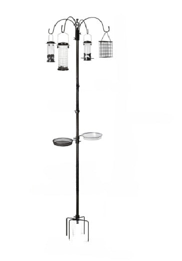 DIVCHI Bird Feeders & Hanging Station With Ground Plug 3 Tubes And 4 Hooks Feeding Pole Metal Bird Feeder Stand For Small Birds Garden Decorations (Included - Bird Feeders & Hanging Station)