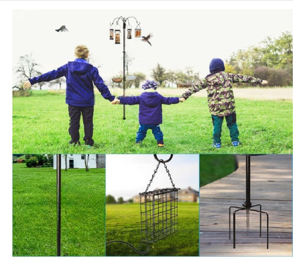 DIVCHI Bird Feeders & Hanging Station With Ground Plug 3 Tubes And 4 Hooks Feeding Pole Metal Bird Feeder Stand For Small Birds Garden Decorations (Included - Bird Feeders & Hanging Station)
