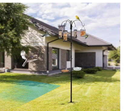 DIVCHI Bird Feeders & Hanging Station With Ground Plug 3 Tubes And 4 Hooks Feeding Pole Metal Bird Feeder Stand For Small Birds Garden Decorations (Included - Bird Feeders & Hanging Station)