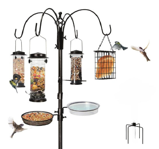 DIVCHI Bird Feeders & Hanging Station With Ground Plug 3 Tubes And 4 Hooks Feeding Pole Metal Bird Feeder Stand For Small Birds Garden Decorations (Included - Bird Feeders & Hanging Station)