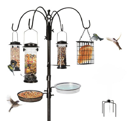 DIVCHI Bird Feeders & Hanging Station With Ground Plug 3 Tubes And 4 Hooks Feeding Pole Metal Bird Feeder Stand For Small Birds Garden Decorations (Included - Bird Feeders & Hanging Station)