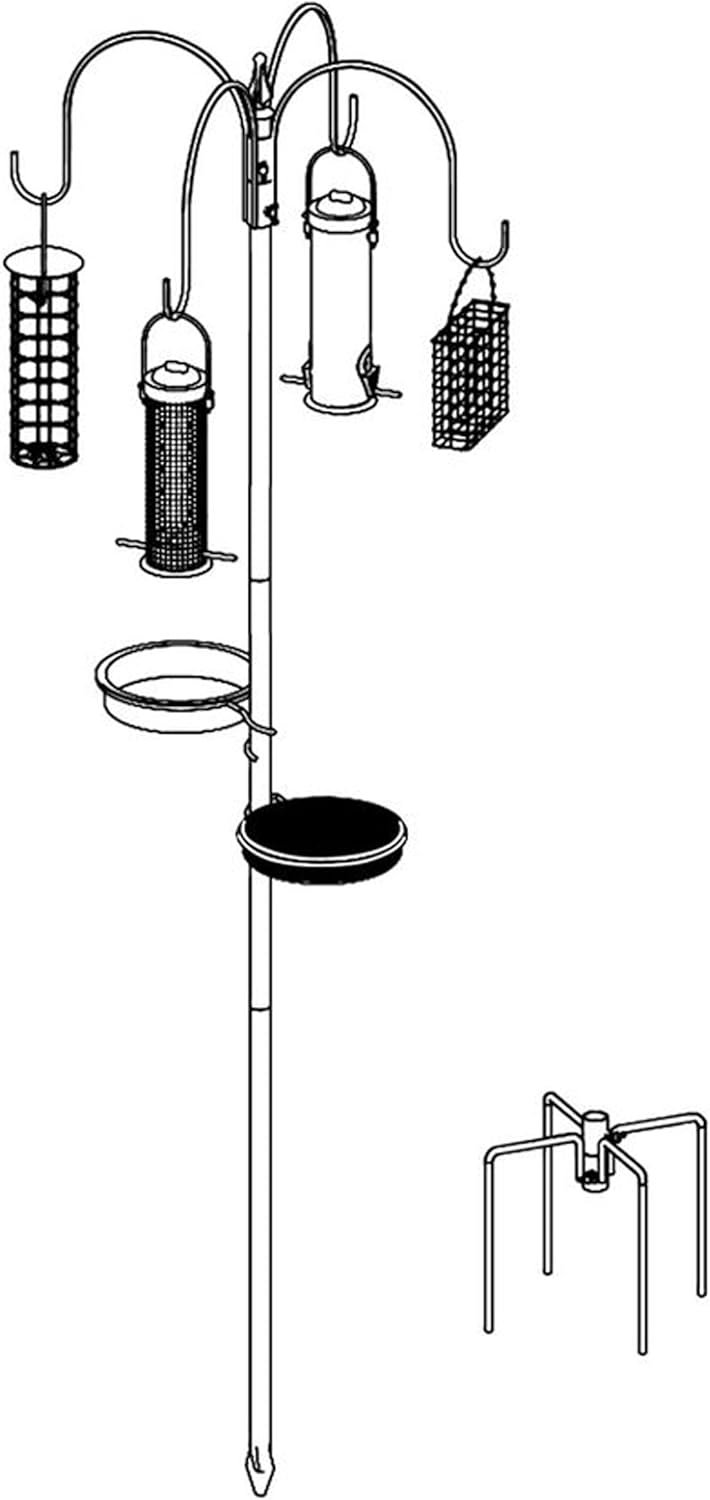 DIVCHI Bird Feeders & Hanging Station With Ground Plug 3 Tubes And 4 Hooks Feeding Pole Metal Bird Feeder Stand For Small Birds Garden Decorations (Included - Bird Feeders & Hanging Station)