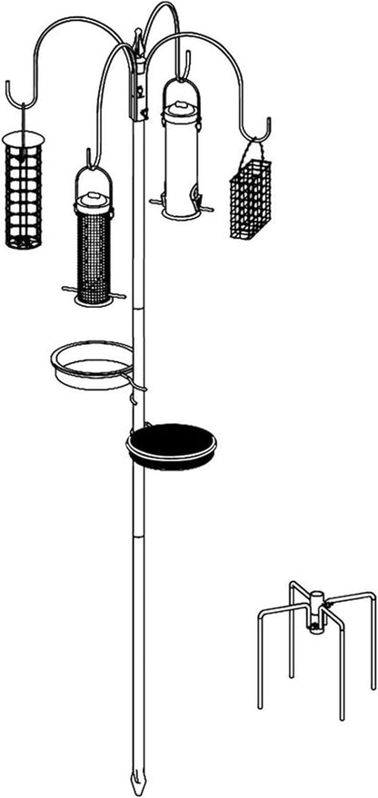 DIVCHI Bird Feeders & Hanging Station With Ground Plug 3 Tubes And 4 Hooks Feeding Pole Metal Bird Feeder Stand For Small Birds Garden Decorations (Included - Bird Feeders & Hanging Station)