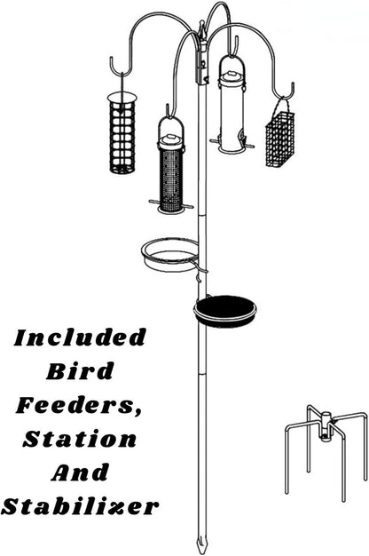 DIVCHI Bird Feeders & Hanging Station With Ground Plug 3 Tubes And 4 Hooks Feeding Pole Metal Bird Feeder Stand For Small Birds Garden Decorations (Included - Bird Feeders & Hanging Station)