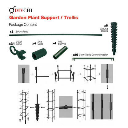 DIVCHI Tomato Plant Support Cage, Square Garden Trellis with Plants Support Clips & Stakes for Vertical Climbing Plants, Vegetables, Fruits, Flowers & Vines