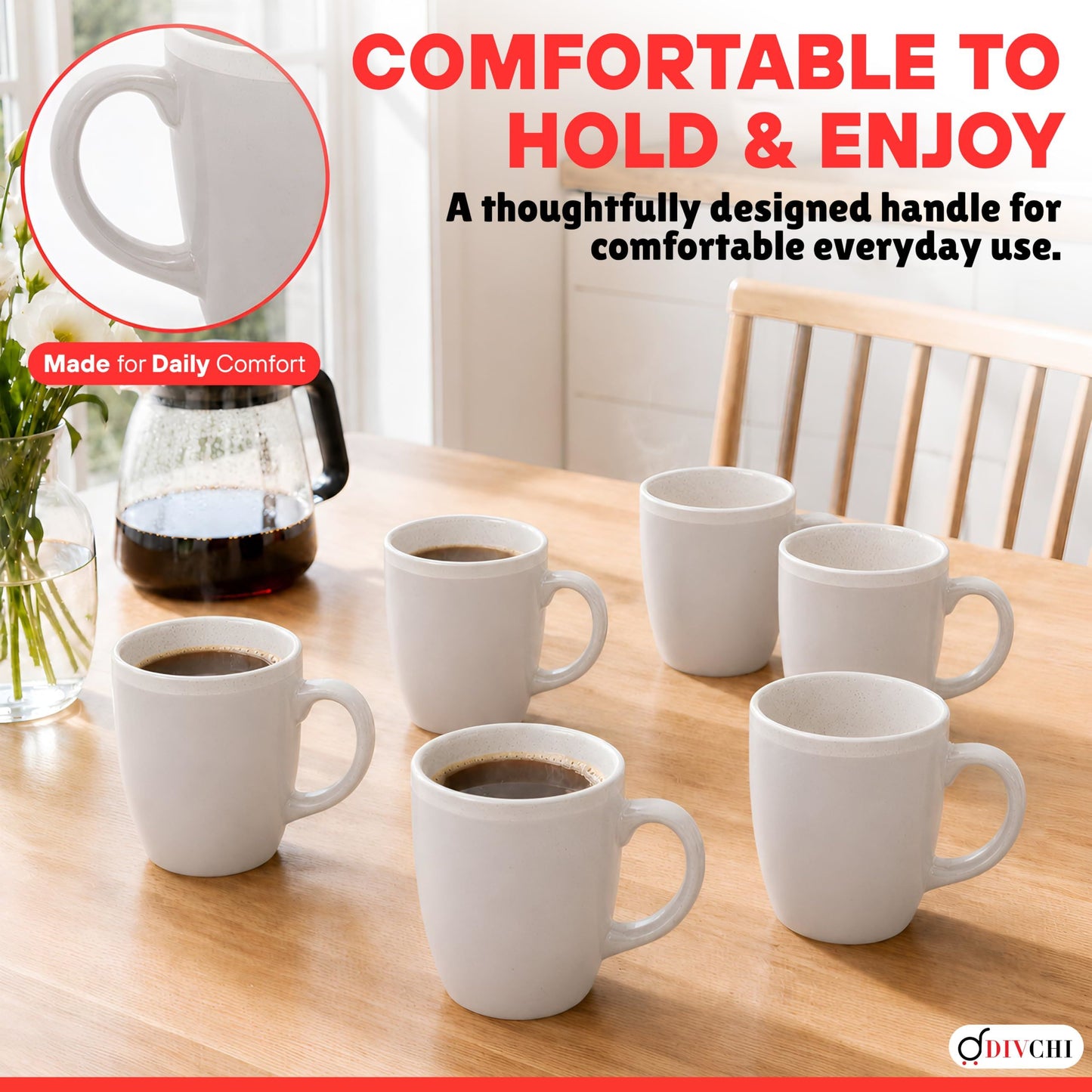 DIVCHI Coffee Mugs Set of 6 Ceramic Tea Hot Chocolate Cups