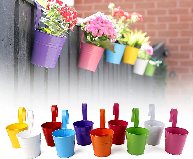 10 Pack Hanging Metal Flower Pot with Removable Handle, Garden Plants