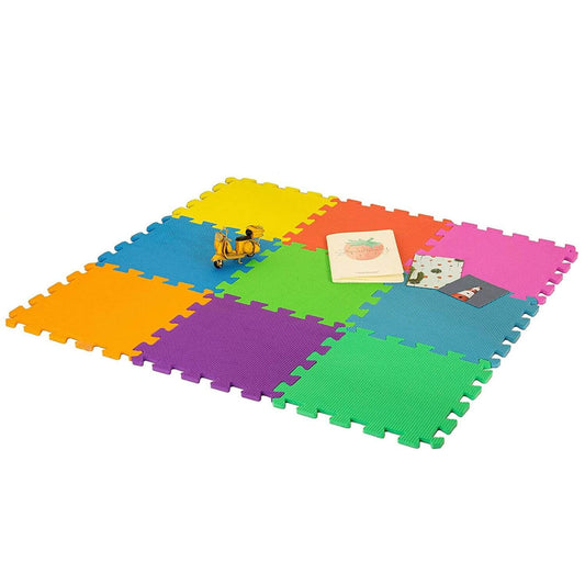 Colourful interlocking foam play mat for kids and toddlers, 9 tiles setup