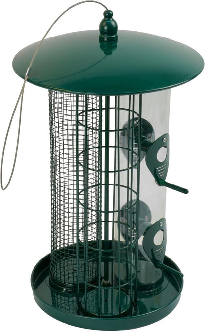 Bird Feeder for Small Wild Birds Coated Steel & Metal Seed Guard - Chew Proof 3-in-1 Triple Feeder for Seed, Nut, Suet Ball for Birds