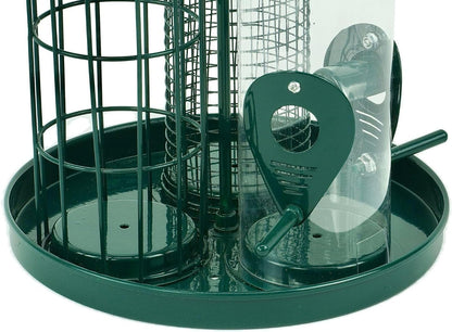 Bird Feeder for Small Wild Birds Coated Steel & Metal Seed Guard - Chew Proof 3-in-1 Triple Feeder for Seed, Nut, Suet Ball for Birds