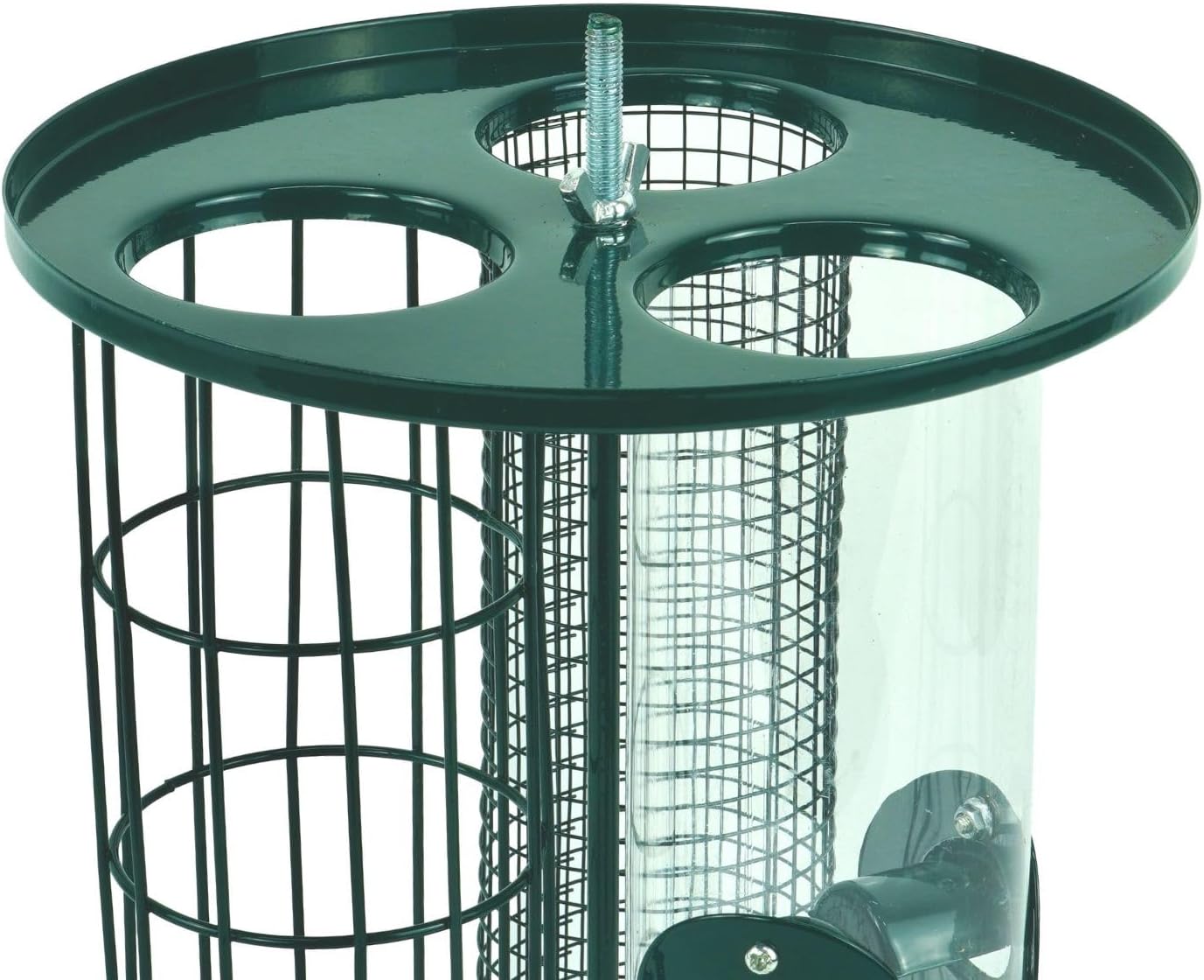 Bird Feeder for Small Wild Birds Coated Steel & Metal Seed Guard - Chew Proof 3-in-1 Triple Feeder for Seed, Nut, Suet Ball for Birds