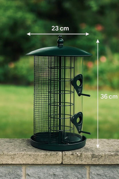 Bird Feeder for Small Wild Birds Coated Steel & Metal Seed Guard - Chew Proof 3-in-1 Triple Feeder for Seed, Nut, Suet Ball for Birds