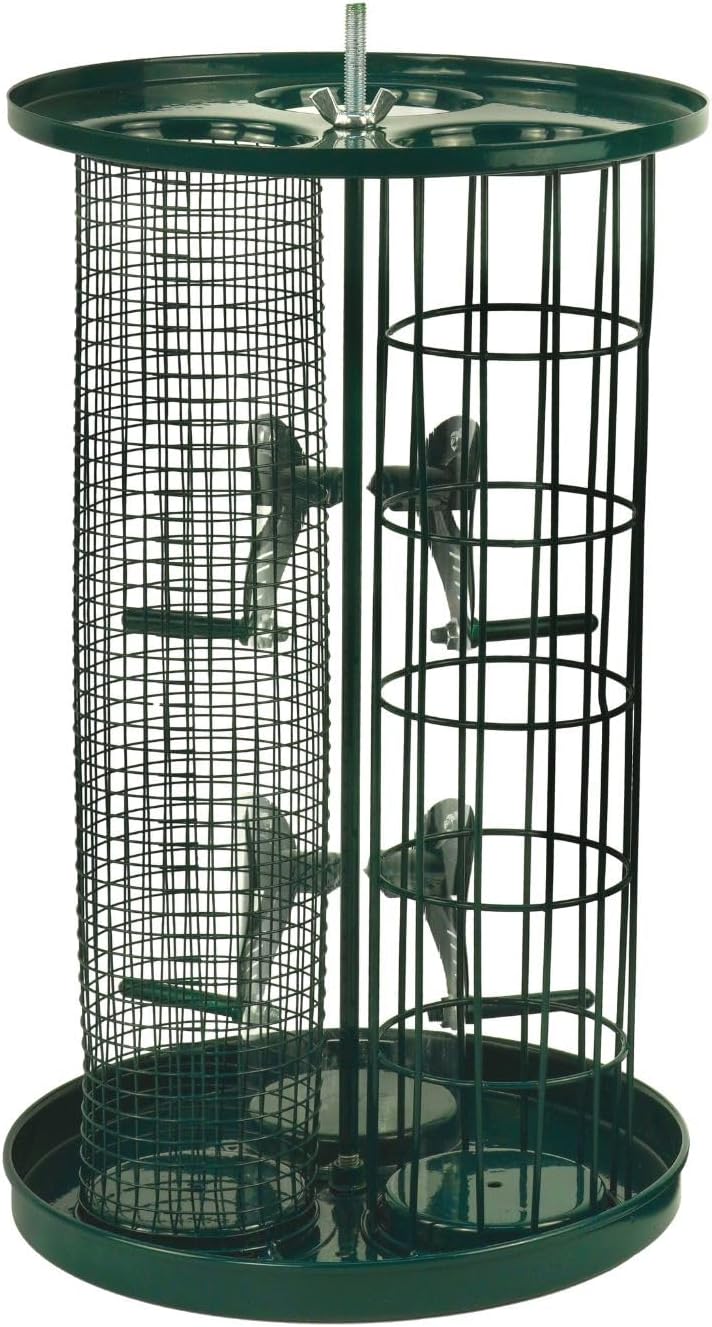Bird Feeder for Small Wild Birds Coated Steel & Metal Seed Guard - Chew Proof 3-in-1 Triple Feeder for Seed, Nut, Suet Ball for Birds