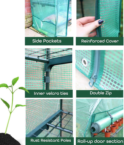 4 Tier Wide Greenhouse with Frame and Roll up Zip Panel Door Perfect for Garden