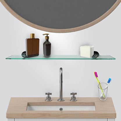 Clear Bathroom Glass Shelf Wall Mounted 5mm Tempered Transparent Chrome Plated