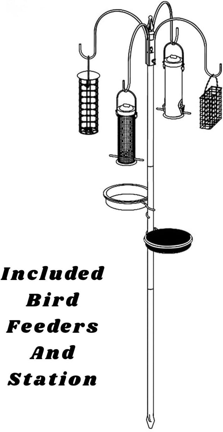 DIVCHI Bird Feeders & Hanging Station With 3 Tubes And 4 Hooks, Feeding Pole Metal Bird Feeder Stand, Feeders For Small Birds Garden Decorations (Included - Bird Feeders & Hanging Station)