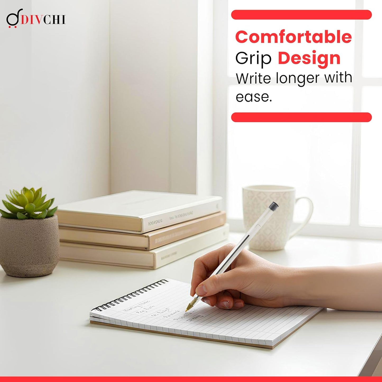 DIVCHI Black Ball Pen Pack of 50 Pens 1mm Fine Tip Quick Drying Pens Smooth Writing Professional Quality Pen for Home Office and School Use Long-Lasting Ink and Sleek Design(Black)