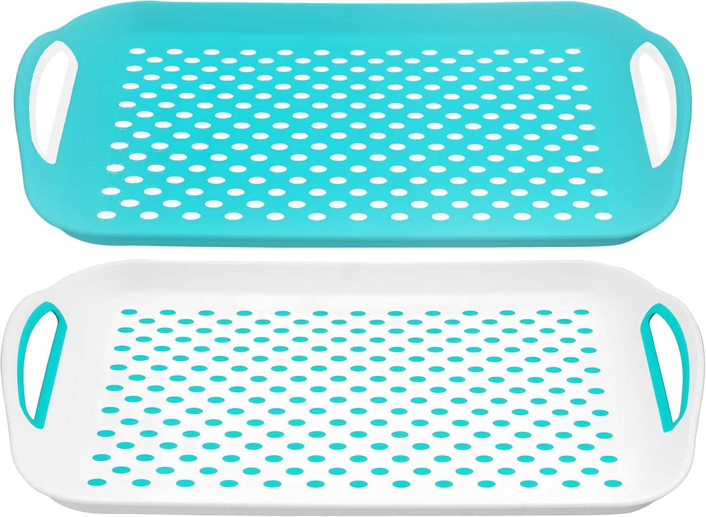 DIVCHI 2x Set of Anti-Slip Rectangular Non-Slip Top and Bottom Plastic Dinner/Drinks Serving Tray with High Grip Rubber Surface, Easy Grip Handles