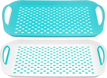 DIVCHI 2x Set of Anti-Slip Rectangular Non-Slip Top and Bottom Plastic Dinner/Drinks Serving Tray with High Grip Rubber Surface, Easy Grip Handles
