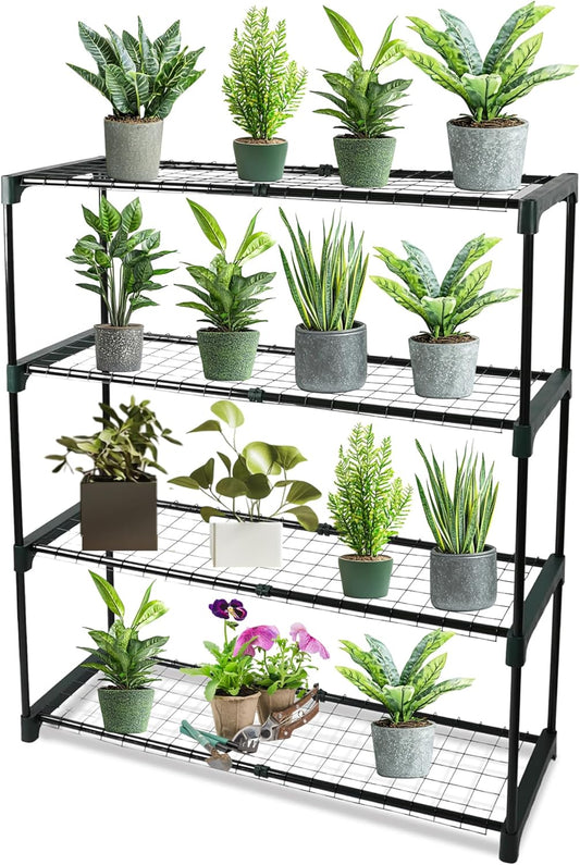 DIVCHI 4-Tier Garden Storage Shelves – Freestanding Greenhouse Staging Unit for Outdoor & Indoor Use | Easy No Tool Assembly - DIVCHI