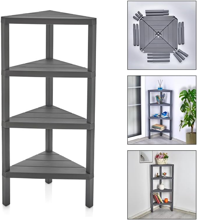 Corner Shelf Triangle Space-Saving Freestanding Shelving Unit Living Room Organiser Bookshelf - DIVCHI