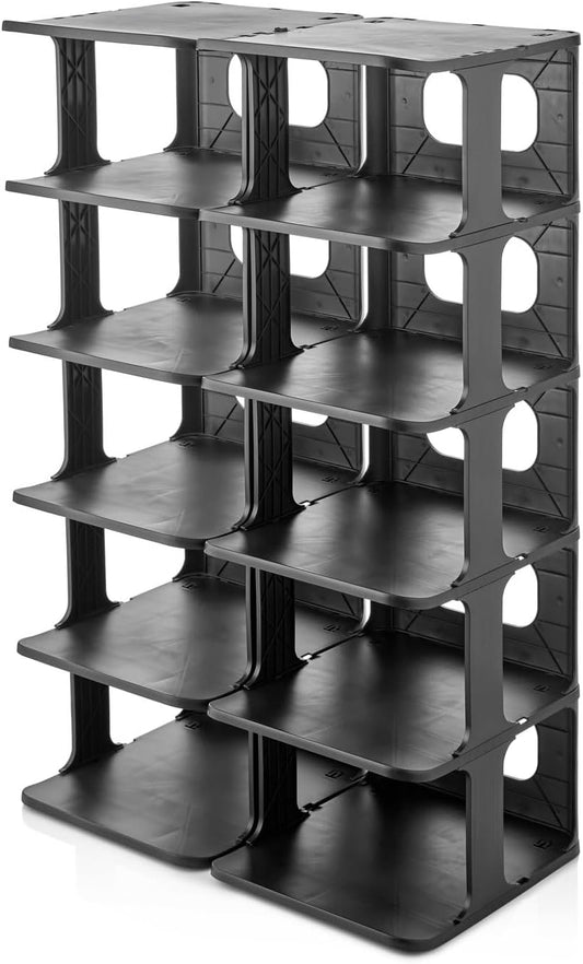 DIVCHI Shoe Rack 5 Tier Vertical Shoe Holder Stand Space-Saving Narrow Footwear Organiser Shelves For Entryway Living Room(Pack Of 2, Black)