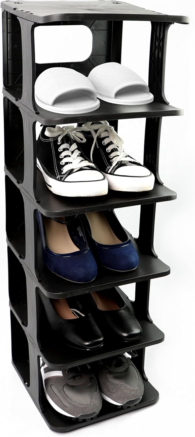 DIVCHI Shoe Rack 5 Tier Vertical Shoe Holder Stand Space-Saving Narrow Footwear Organiser Shelves For Entryway Living Room(Pack Of 2, Black)