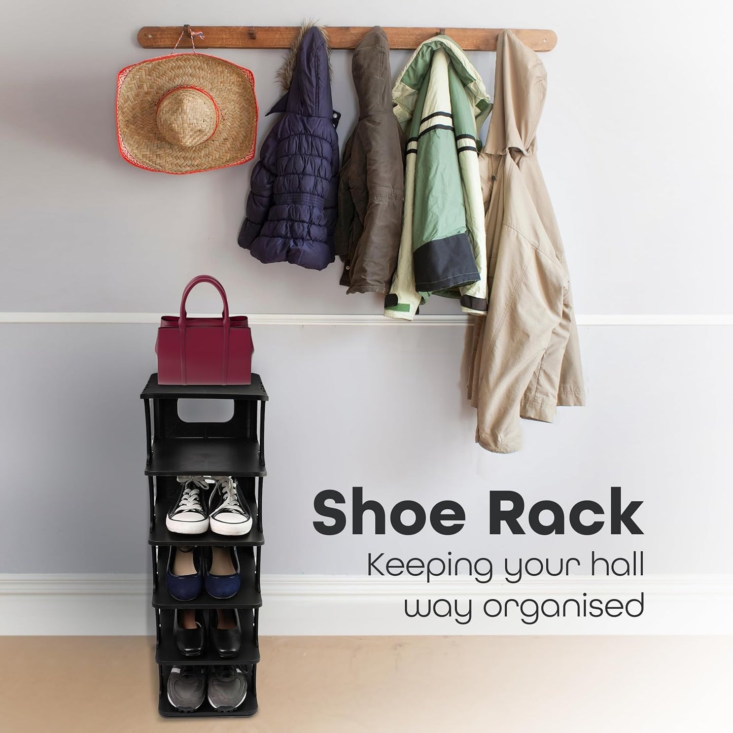 DIVCHI Shoe Rack 5 Tier Vertical Shoe Holder Stand Space-Saving Narrow Footwear Organiser Shelves For Entryway Living Room(Pack Of 2, Black)