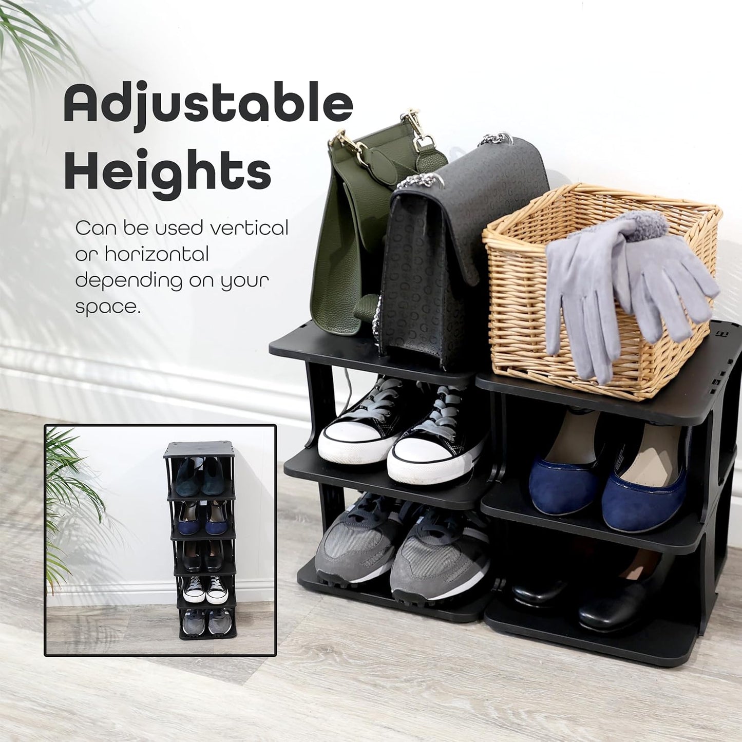 DIVCHI Shoe Rack 5 Tier Vertical Shoe Holder Stand Space-Saving Narrow Footwear Organiser Shelves For Entryway Living Room(Pack Of 2, Black)