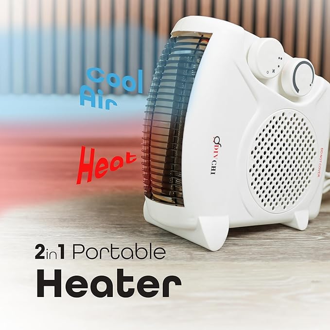 2 In 1 Portable Electric Fan Heater with Heat Settings & Cool Function 2000W