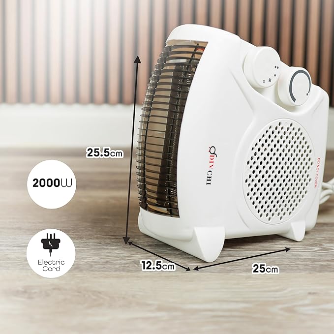 2 In 1 Portable Electric Fan Heater with Heat Settings & Cool Function 2000W