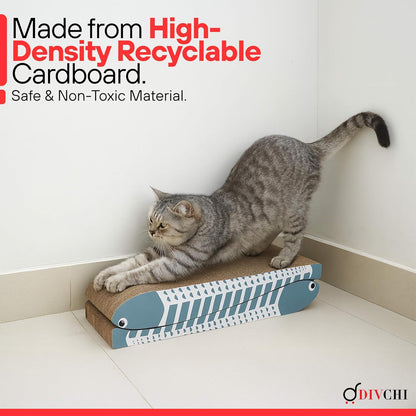 DIVCHI Cat Scratching Post Set of 2 Scratch Pad with Catnip Cardboard Cat Scratcher for Indoor Cats Double-Sided Usability Curved fish Shaped Printed Scratching Mat (Blue)