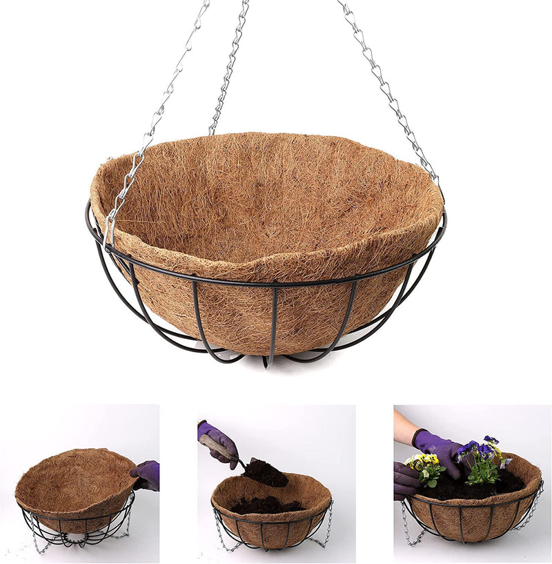 DIVCHI 4 Pack Natural Coco Fiber Liners for Round and Trough Hanging Baskets