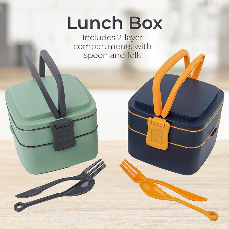 DIVCHI Lunch Box Meal Holder Bento Boxes with Spoon & Fork And 2 Compartments