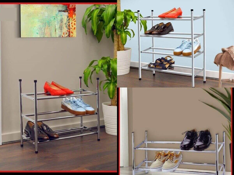 Shoe Storage Cabinet Grey | Chrome Extendable Shoe Rack