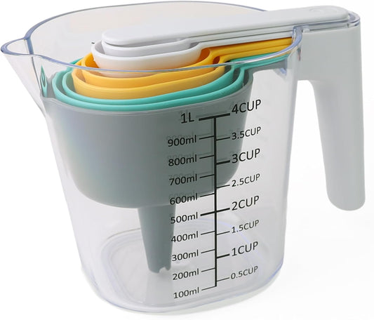 DIVCHI 9 Pieces Measuring Jug Set, Stackable Measuring Cups and Spoons, Kitchen Cooking Baking Measuring Spoons Set for Liquid and Dry - DIVCHI
